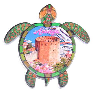 Myros - Alanya Themed Customised UV Printed Plastic Base Turtle Shaped Fridge Magnet 80x74 mm