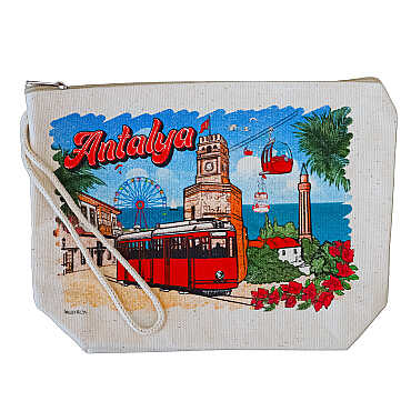 Alanya Themed Digital Printed Kanvas Purse 14,5x20 cm - Myros