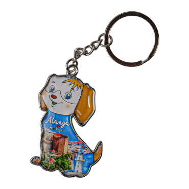 Alanya Themed Dog Shaped Metal Keychain - 1