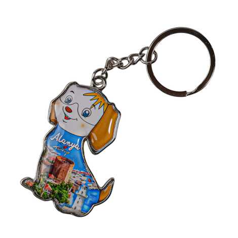 Alanya Themed Dog Shaped Metal Keychain - 7