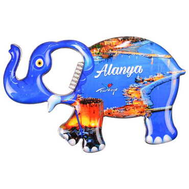 Alanya Themed Elephant Shaped Metal Magnetic Bottle Opener 98x61 mm - Thumbnail