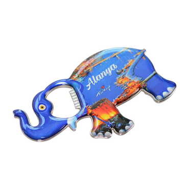 Alanya Themed Elephant Shaped Metal Magnetic Bottle Opener 98x61 mm - Thumbnail