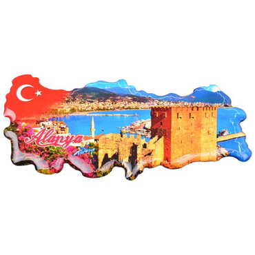 Alanya Themed Epoxy Dome Turkey Map Shaped Souvenir Fridge Magnet - Thumbnail