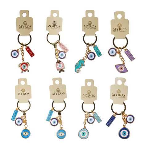 Alanya Themed Evil Eye Keychain Gold Collection - 3