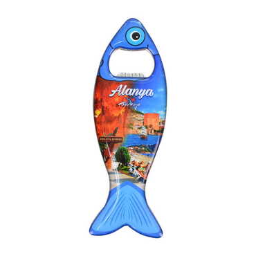 Myros - Alanya Themed Fish Shaped Metal Magnetic Bottle Opener 120x43 mm