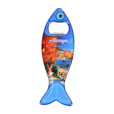 Alanya Themed Fish Shaped Metal Magnetic Bottle Opener 120x43 mm