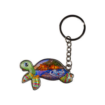 Alanya Themed Floating Turtle Shaped Metal Keychain - 1
