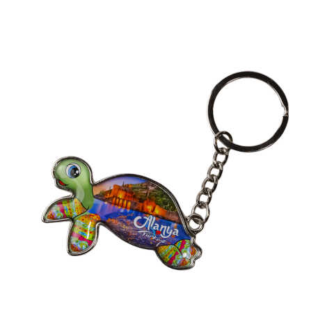 Alanya Themed Floating Turtle Shaped Metal Keychain - 6