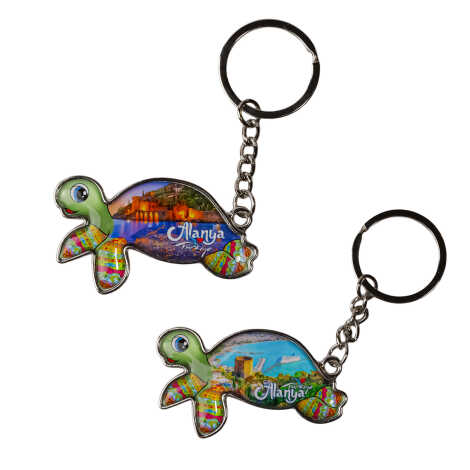 Alanya Themed Floating Turtle Shaped Metal Keychain - 2