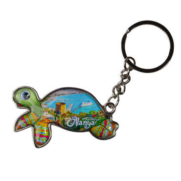 Alanya Themed Floating Turtle Shaped Metal Keychain - 3