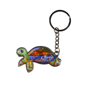 Alanya Themed Floating Turtle Shaped Metal Keychain - 4