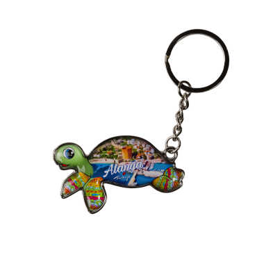 Alanya Themed Floating Turtle Shaped Metal Keychain - 5