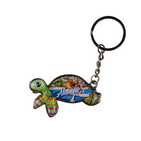 Alanya Themed Floating Turtle Shaped Metal Keychain - 5