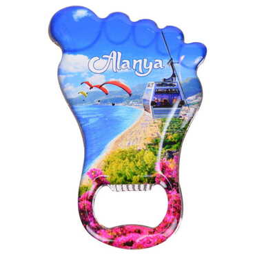 Myros - Alanya Themed Foot Shaped Metal Magnetic Bottle Opener 100x59 mm