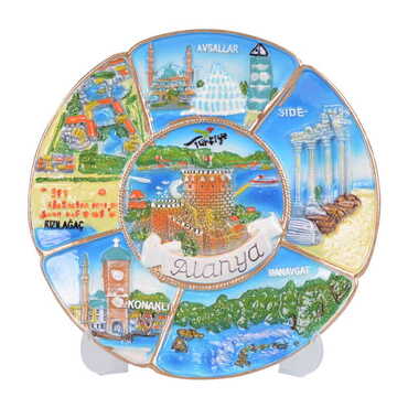 Alanya Themed Local Themed Ceramic Crystal Plate 20 cm - Thumbnail