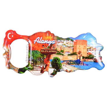 Alanya Themed Map Shaped Metal Magnetic Bottle Opener 100x45 mm - Thumbnail