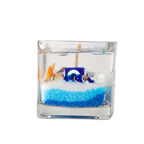 Alanya Themed Medium Square Glass Candle with Gel Wax - 2