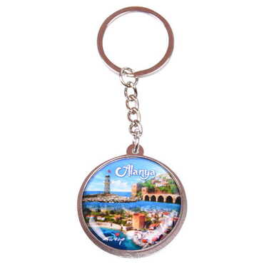 Myros - Alanya Themed Metal Double Face Round Keychain 40x95 mm