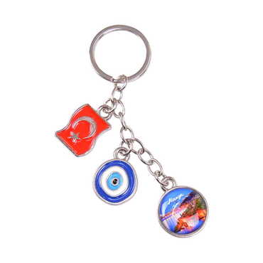 Alanya Themed Metal Evil Eye Enamel Keychain - Thumbnail