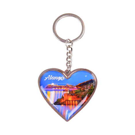Alanya Themed Metal Heart ShapedDouble Face Keychain 45x90 mm - 1
