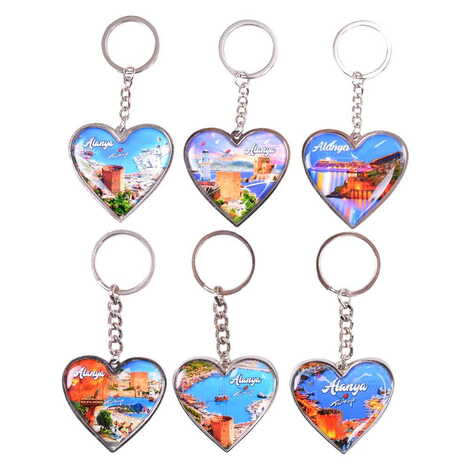 Alanya Themed Metal Heart ShapedDouble Face Keychain 45x90 mm - 2
