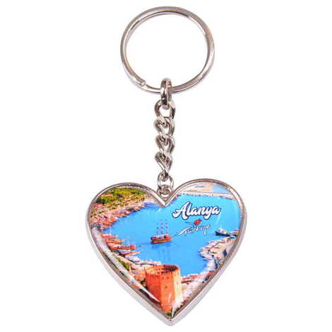Alanya Themed Metal Heart ShapedDouble Face Keychain 45x90 mm - 7