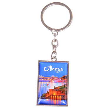 Myros - Alanya Themed Metal Rectangle Double Face Keychain 30x100 mm