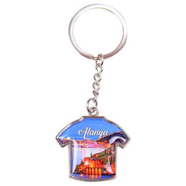 Alanya Themed Metal T-Shirt Shaped Keychain 34x92 mm - Thumbnail