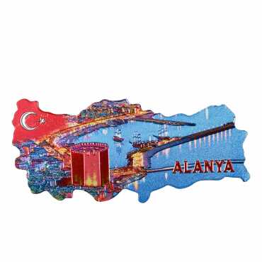 Alanya Themed Metallic Map Refrigerator Magnet - 7