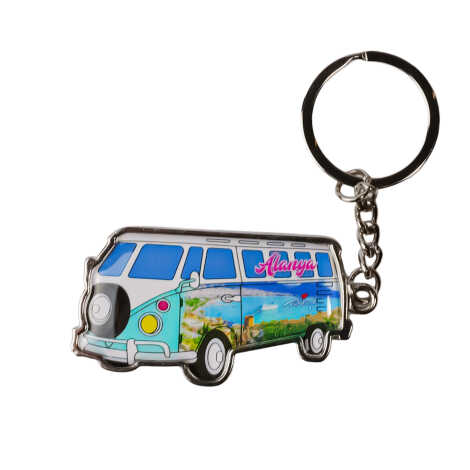 Alanya Themed Minibus Shaped Metal Keychain - 1