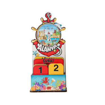 Alanya Themed Myros Wooden Desk Calendar - Myros