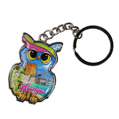 Alanya Themed Owl Shaped Metal Keychain - 6