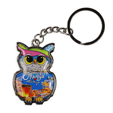 Alanya Themed Owl Shaped Metal Keychain - 3