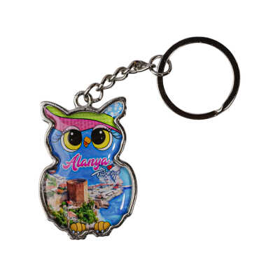 Alanya Themed Owl Shaped Metal Keychain - 5