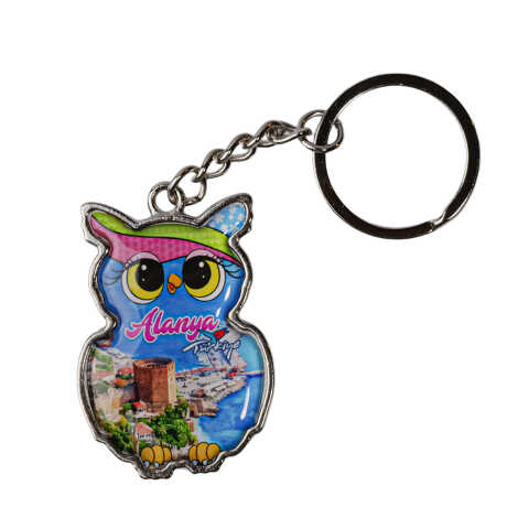 Alanya Themed Owl Shaped Metal Keychain - 5