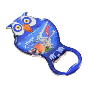 Alanya Themed Owl Shaped Metal Magnetic Bottle Opener 88x47 mm - Thumbnail