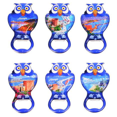 Alanya Themed Owl Shaped Metal Magnetic Bottle Opener 88x47 mm - 4