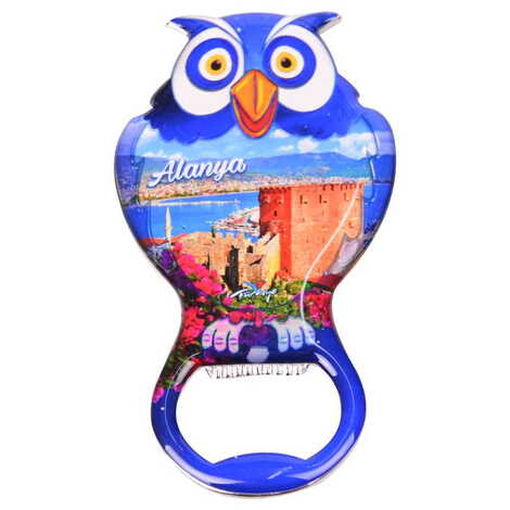 Alanya Themed Owl Shaped Metal Magnetic Bottle Opener 88x47 mm - 10