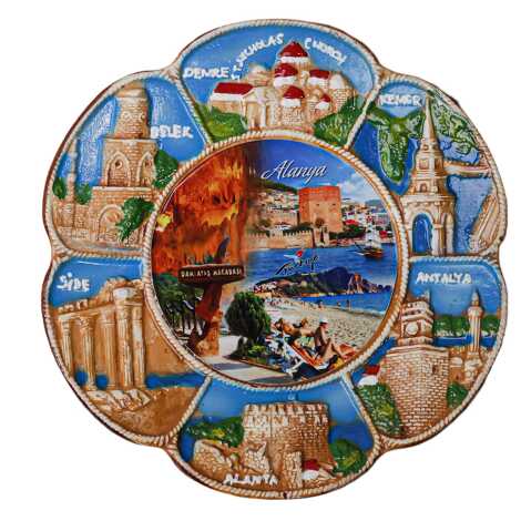 Alanya Themed Plaster Raised Cottage Wall Plate 15 Cm - 6
