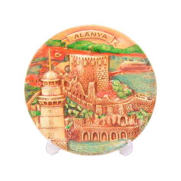 Alanya Themed Plaster Raised Cottage Wall Plate 20 Cm - Thumbnail