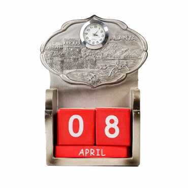 Alanya Themed Polyester Clock Calendar 85x43x135 mm - Myros