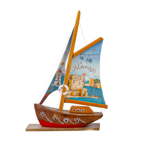 Alanya Themed Sailboat Wooden Refrigerator Magnet - 1