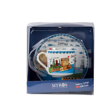 Alanya Themed Single Porcelain Coffee Cup - 1