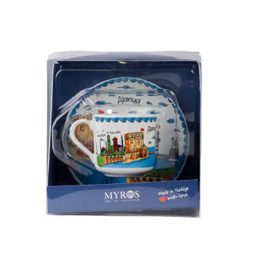 Alanya Themed Single Porcelain Coffee Cup - 3