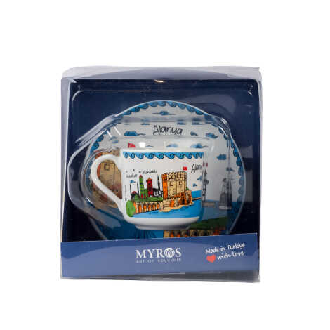 Alanya Themed Single Porcelain Coffee Cup - 3