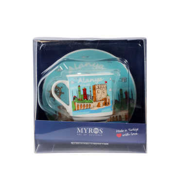 Alanya Themed Single Porcelain Coffee Cup - 6