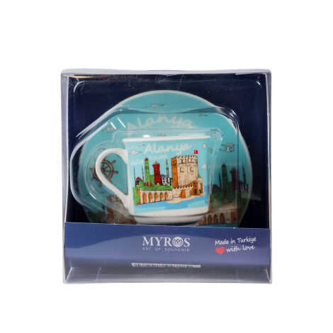 Alanya Themed Single Porcelain Coffee Cup - 6