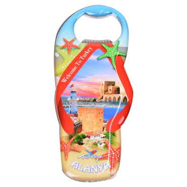 Alanya Themed Slipper Shaped Metal Magnetic Bottle Opener 110x45 mm - Thumbnail