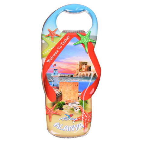 Alanya Themed Slipper Shaped Metal Magnetic Bottle Opener 110x45 mm