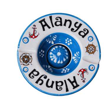 Alanya Themed Traditional Ceramic Lidded Small Ashtray 110 mm - 2